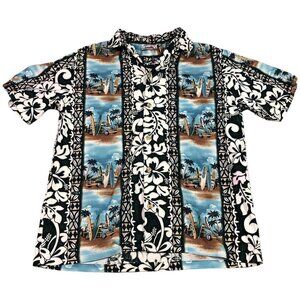 Vintage‎ Evergreen Island Beach Surfing Hawaiian Shirt Adult Size Medium